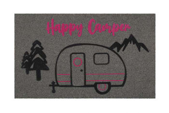 Happy camper - Fußmatte aus Kokosfasern bedruckt mit grau und rosa 45x75