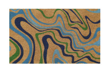 Aqua fusion - Fußmatte aus Kokosfasern bedruckt in Blautönen 40x60