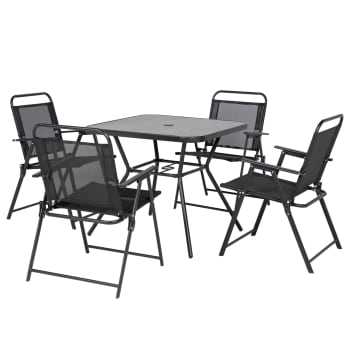 Outsunny - Set da giardino con 4 sedie pieghevoli e tavolo quadrato nero