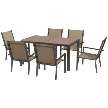 Outsunny - Set da giardino 7pz con 6 sedie e tavolo rettangolare kaki e marrone
