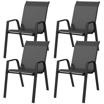 Outsunny - Set 4 sedie da giardino impilabili con braccioli e seduta in rattan pe