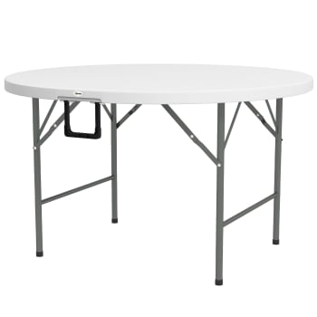 Outsunny - Tavolo da giardino pieghevole e rotondo grigio e bianco