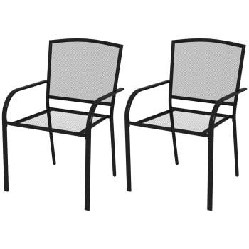 Outsunny - Set 2 sedie da giardino impilabili con braccioli in acciaio nero