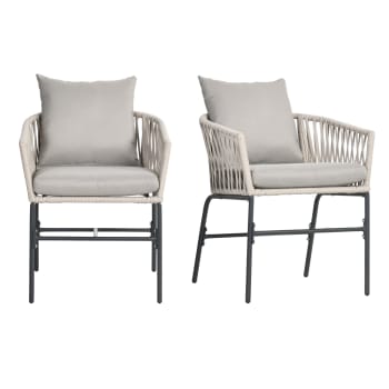 Outsunny - Set 2 sedie da giardino stile boho in corda con cuscini grigi