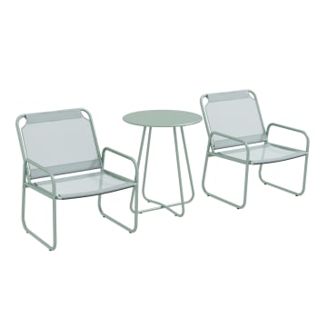 Outsunny - Set da giardino con tavolo e 2 sedie in acciaio e tessuto verde