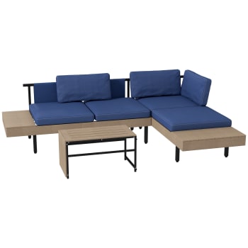 Outsunny - Set da giardino con divano angolare con cuscini e tavolino blu