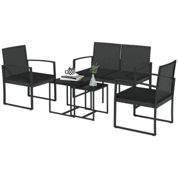 Outsunny - Set da giardino con 2 sedie divanetto e 2 tavolini effetto rattan