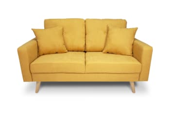 Chloe - Divano 2 posti in tessuto vellutato giallo piedi in legno