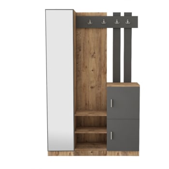 Anka - Meuble d'entrée design bois et gris miroir