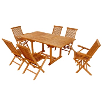 Lubok - Table rectangulaire 4 chaises et 2 fauteuils en teck huilé