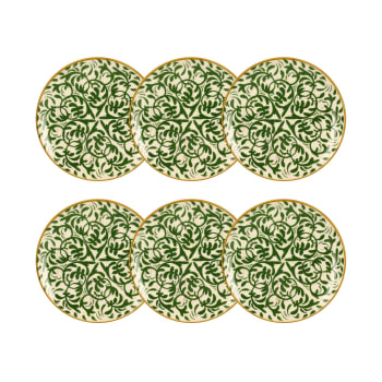 Heraclee - Lot de 6 assiettes à dessert à motif vert en grès 19cm