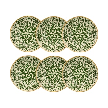 Heraclee - Lot de 6 assiettes creuses à motif vert en grès 20cm