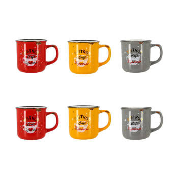 Cafetaria - Lot de 6 mugs à café en grès - 3 couleurs assorties 33cl