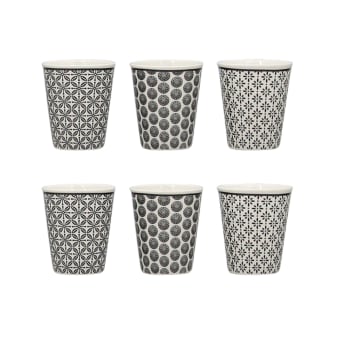 Graphik - Lot de 6 gobelets  café en porcelaine - 3 décors assortis 10cl