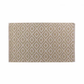 Tapis rectangle coton et polyester tissé beige 50x80cm