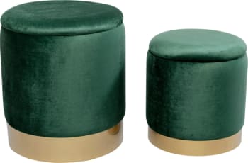 CHERRY - 2 tabourets-coffres en velours vert et acier doré