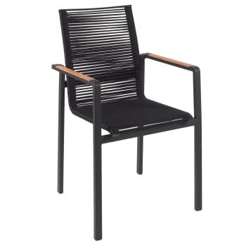 Aruba - Chaise de jardin avec accoudoirs en alu et cordes noire