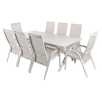 Conjunto de mesas y sillas reclinables hidraulicos extensible blanco