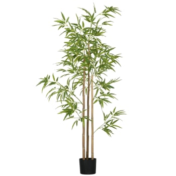 Bambou artificiel H.1,8 m - 830 feuilles réalistes, vrais troncs, pot