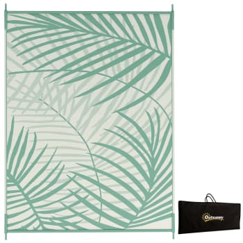 Tapis d'extérieur réversible motif feuillage sac inclus PP vert crème