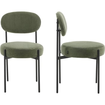 Evora - Lot de 2 chaises en velours côtelé vert, piètement métal noir