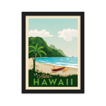 Affiche Hawaii Etats-Unis + Cadre Bois noir 30x40 cm