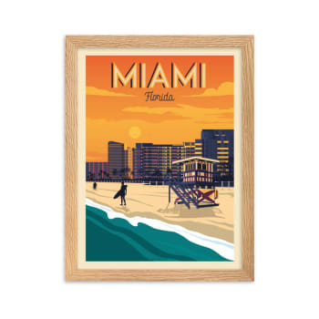 Affiche Miami Beach Floride avec Cadre (Bois) 30x40 cm