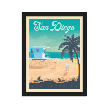 Affiche San Diego Etats-Unis + Cadre Bois noir 30x40 cm