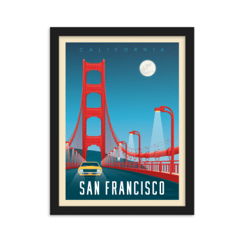 Affiche San Francisco Golden Gate Bridge + Cadre Bois noir 30x40 cm