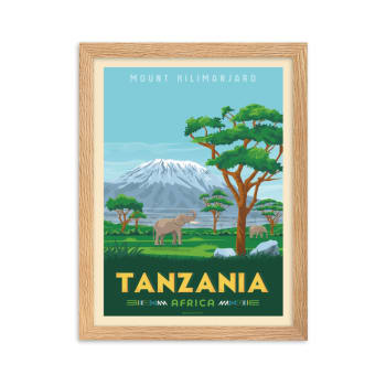 Affiche Tanzanie Mont Kilimandjaro avec Cadre (Bois) 30x40 cm
