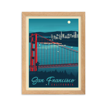 Affiche San Francisco by night avec Cadre (Bois) 30x40 cm