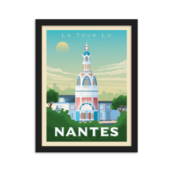 Affiche Nantes France - Tour Lu + Cadre Bois noir 30x40 cm