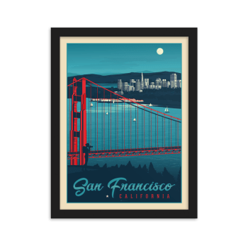 Affiche San Francisco by night + Cadre Bois noir 30x40 cm