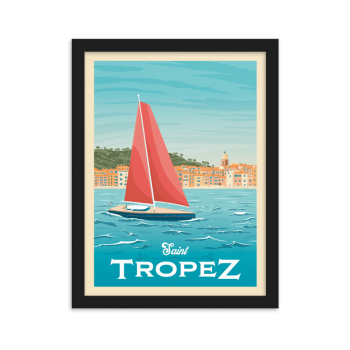 Affiche Saint-Tropez Etats-Unis+ Cadre Bois noir 30x40 cm