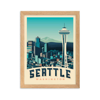 Affiche Seattle Etats-Unis avec Cadre (Bois) 30x40 cm