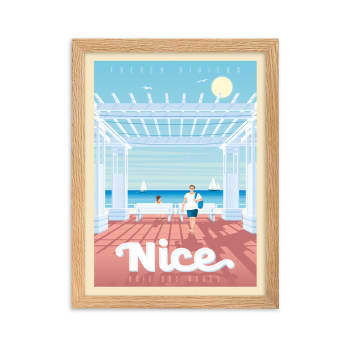 Affiche Nice France - Baie des Anges avec Cadre (Bois) 30x40 cm