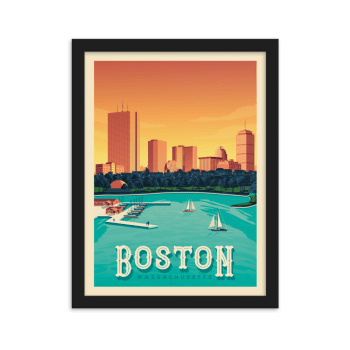 Affiche Boston Etats-Unis + Cadre Bois noir 30x40 cm
