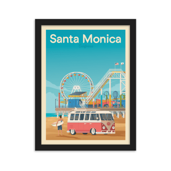 Affiche Santa Monica Etats-Unis + Cadre Bois noir 30x40 cm