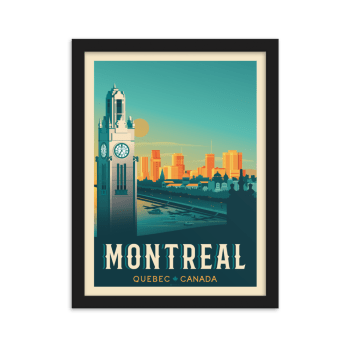 Affiche Montréal Canada + Cadre Bois noir 30x40 cm
