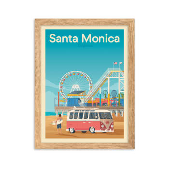 Affiche Santa Monica Californie avec Cadre (Bois) 30x40 cm