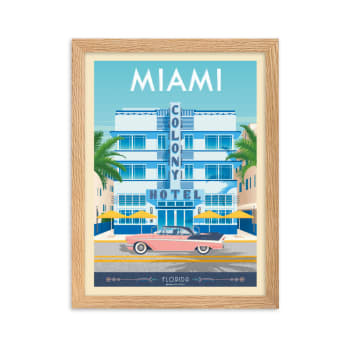 Affiche Miami Floride Colony Hotel avec Cadre (Bois) 30x40 cm