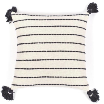 Dotted line - Dekokissen mit Pompons aus Baumwolle, 45 x 45 cm, schwarz-weiß