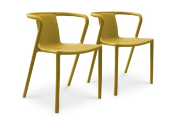 Diego - Lot de 2 fauteuils de jardin empilables, polypropylène jaune moutarde