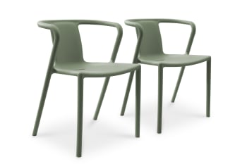 Diego - Lot de 2 fauteuils de jardin empilables en polypropylène vert olive