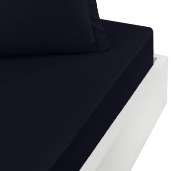 Opera - Drap housse satin coton-tencel 200f bonnet 40 cm Bleu Nuit 140x190 cm