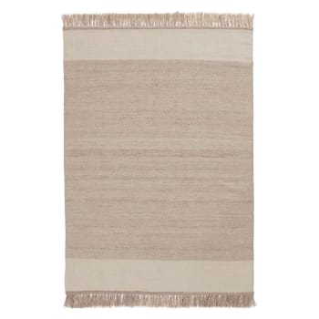 Vadi - Teppich mit dicken Fransen - 100% Wolle - 170x240 cm, Natur