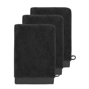 Sensoft - 3 gants de toilette zéro twist 560 g/m²  noir 16x22 cm