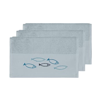Ocean fish - Lot de 3 serviettes invité en coton Bleu Arctic 30x50 cm