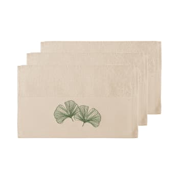 Noa ginkgo - Lot de 3 serviettes invité en coton Blanc Cassé 30x50 cm