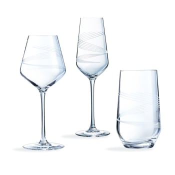 Service De Verres Essential Luminarc - 18 Pièces : 6 Verres à Pied, 6 Flûtes, 6 Verres Bas, Résistant Et Lave-vaisselle
